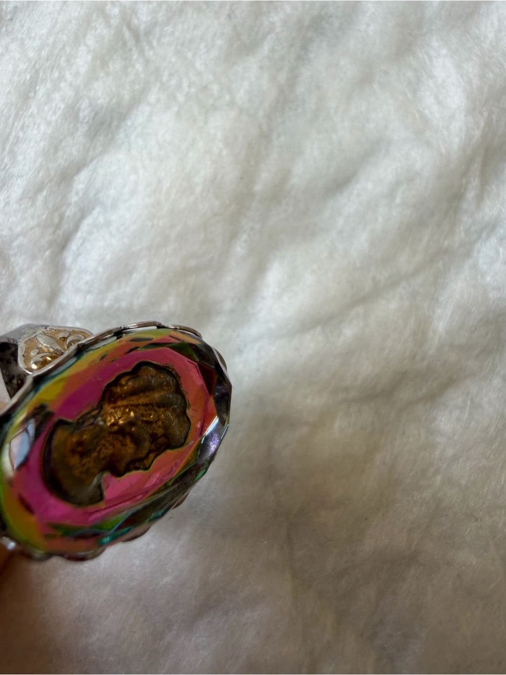 Vintage Cameo Ring Adjustabl pink Purple Green Watermelon Rainbow Glass Intaglio